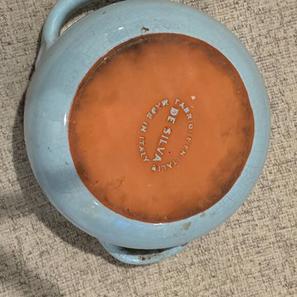 DE SILVA Double Handled Soup Bowl - Blue Terracotta Pottery Crocks 1970s Italy - Picture 6 of 16